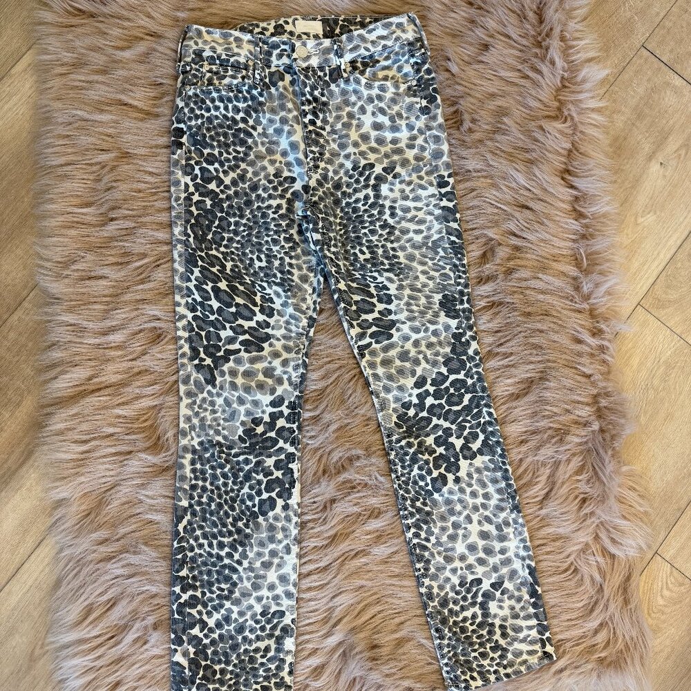 MOTHER “The Dazzler” Leopard Skinny/Crop Jeans | Size 26 | Grey/Cream/Charcoal